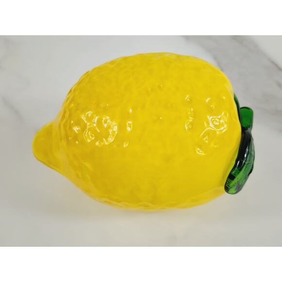 Art Glass Hand Blow Yellow Lemon w/ Green Leaf Vegetable 4" Home Decor 90s Vtg - Picture 4 of 12